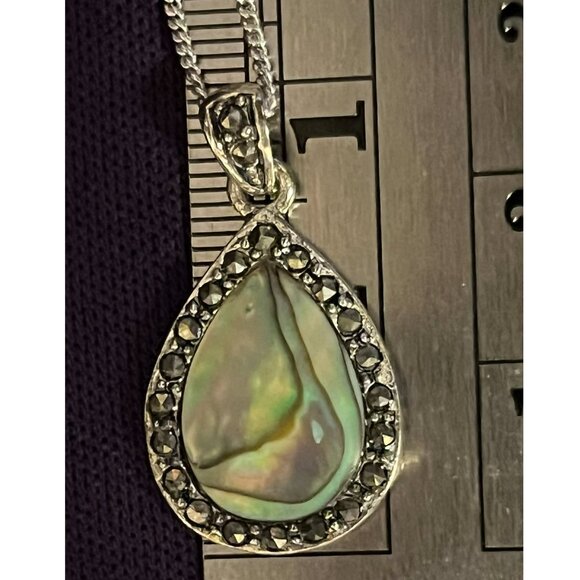 Teardrop Abalone & Marcasite Pendant • 925 Sterling Silver • Thailand - Picture 5 of 10